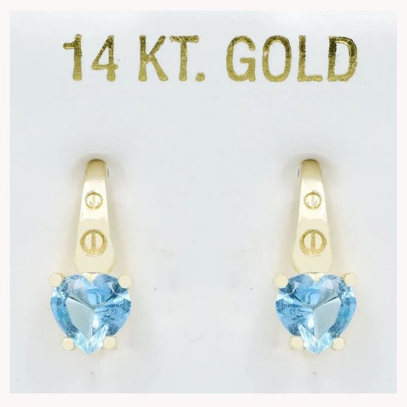 Genuine 1.60 Cts Blue Topaz Earrings 14K Yellow Gold